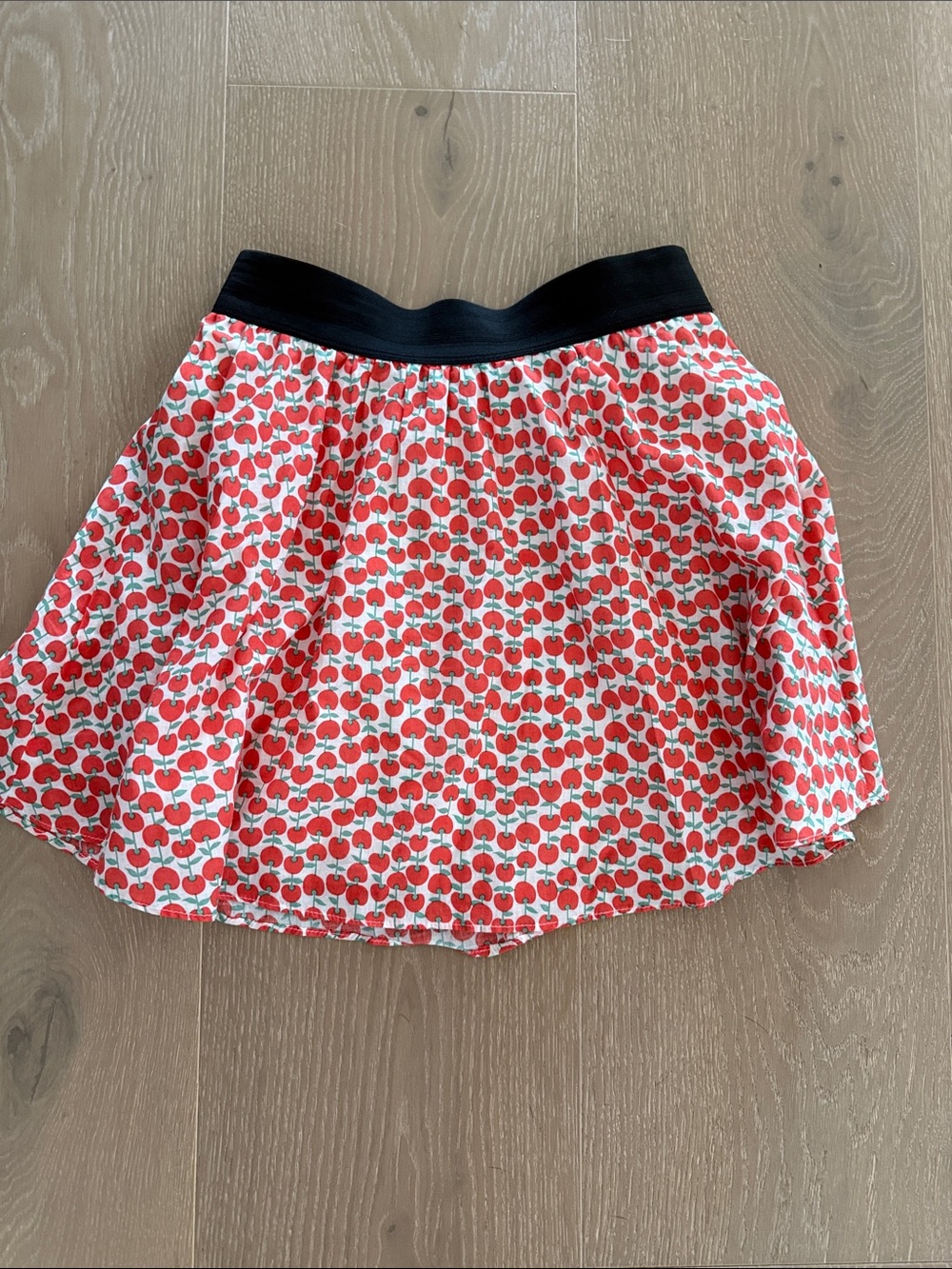 Cherry-Print Circle Skirt with Black Waistband